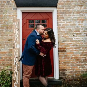 Burgundy velvet off the shoulder fit and flare dress
